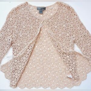 Vintage Cream Open Knit Granny Square Cottage Crocheted Cardigan‎ Sweater